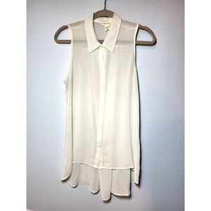 San Souci Cream Sheer Sleeveless Back Button Drape Top Hi/Low Hem Size Medium